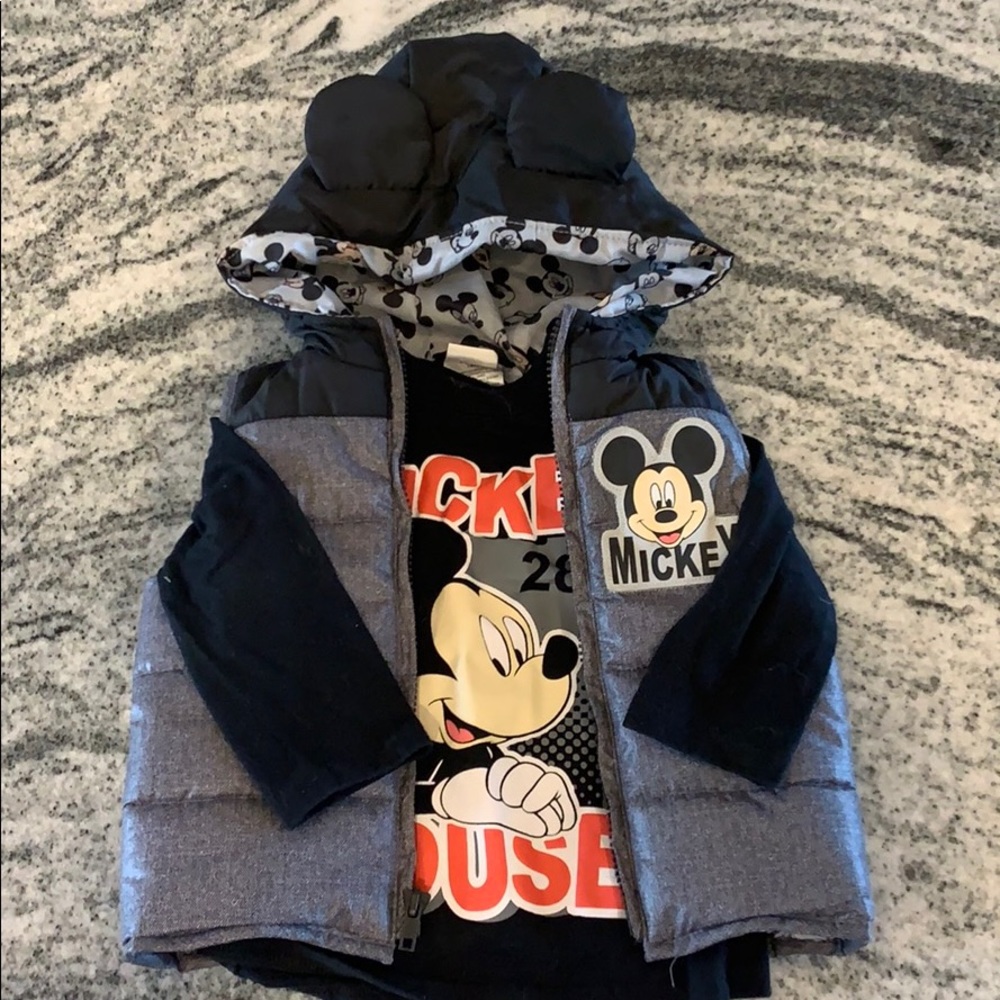 Mickey puffer vest and matching long sleeve tee